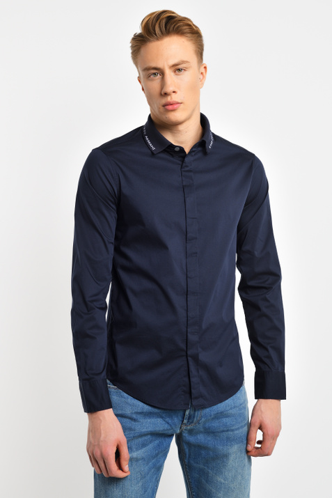 Emporio Armani Рубашка из смесового эластичного хлопка с логотипом (Синий цвет), артикул 3H1CP8-1NHUZ | Фото 1