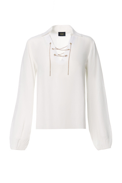 Блузка со шнуровкой на груди|Основной цвет:Белый|Артикул:CA2078T5888 | Фото 1