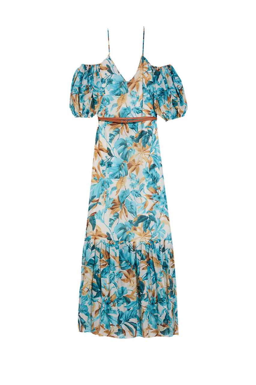 Платье с пышными рукавами|Основной цвет:Голубой|Артикул:CA2328T9316 | Фото 1