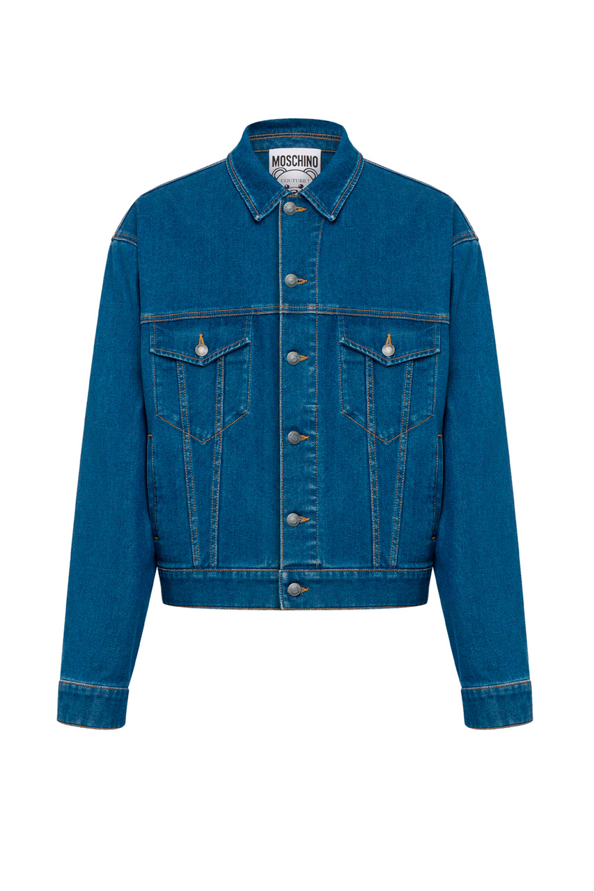 Куртка джинсовая из эластичного хлопка с нашивкой-логотипом|Основной цвет:Синий|Артикул:V0625-2023 | Фото 1