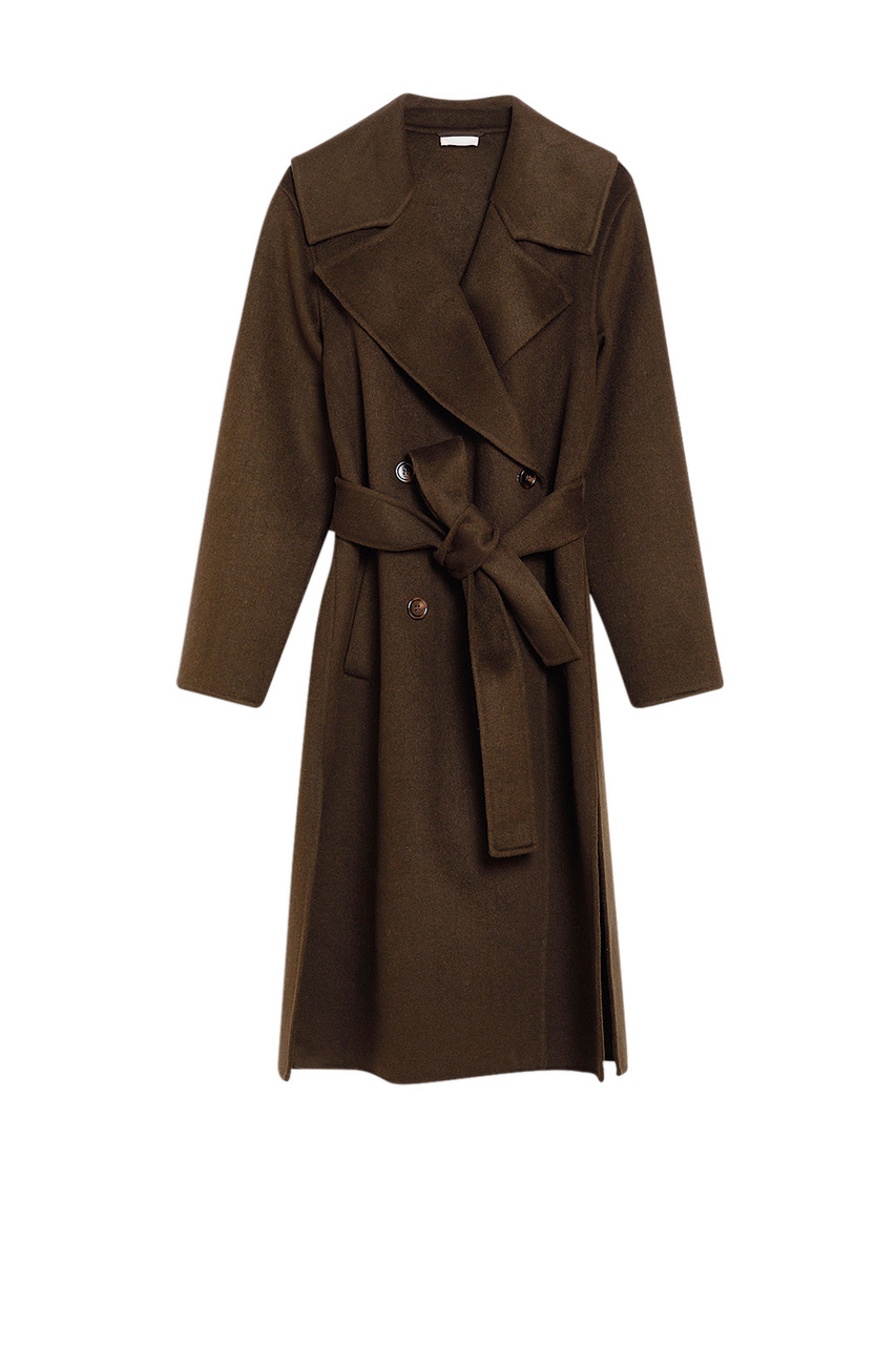 Двубортное пальто из смесовой шерсти|Основной цвет:Хаки|Артикул:WF2039T4627 | Фото 1