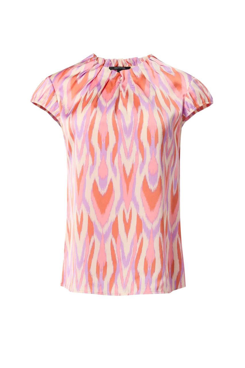 Блузка атласная с принтом|Основной цвет:Разноцветный|Артикул:2145144 | Фото 1
