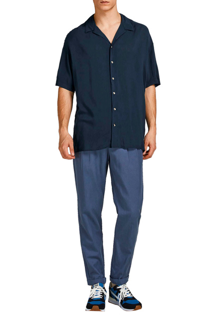 Рубашка из вискозы с коротким рукавом|Основной цвет:Синий|Артикул:12209227 | Фото 2