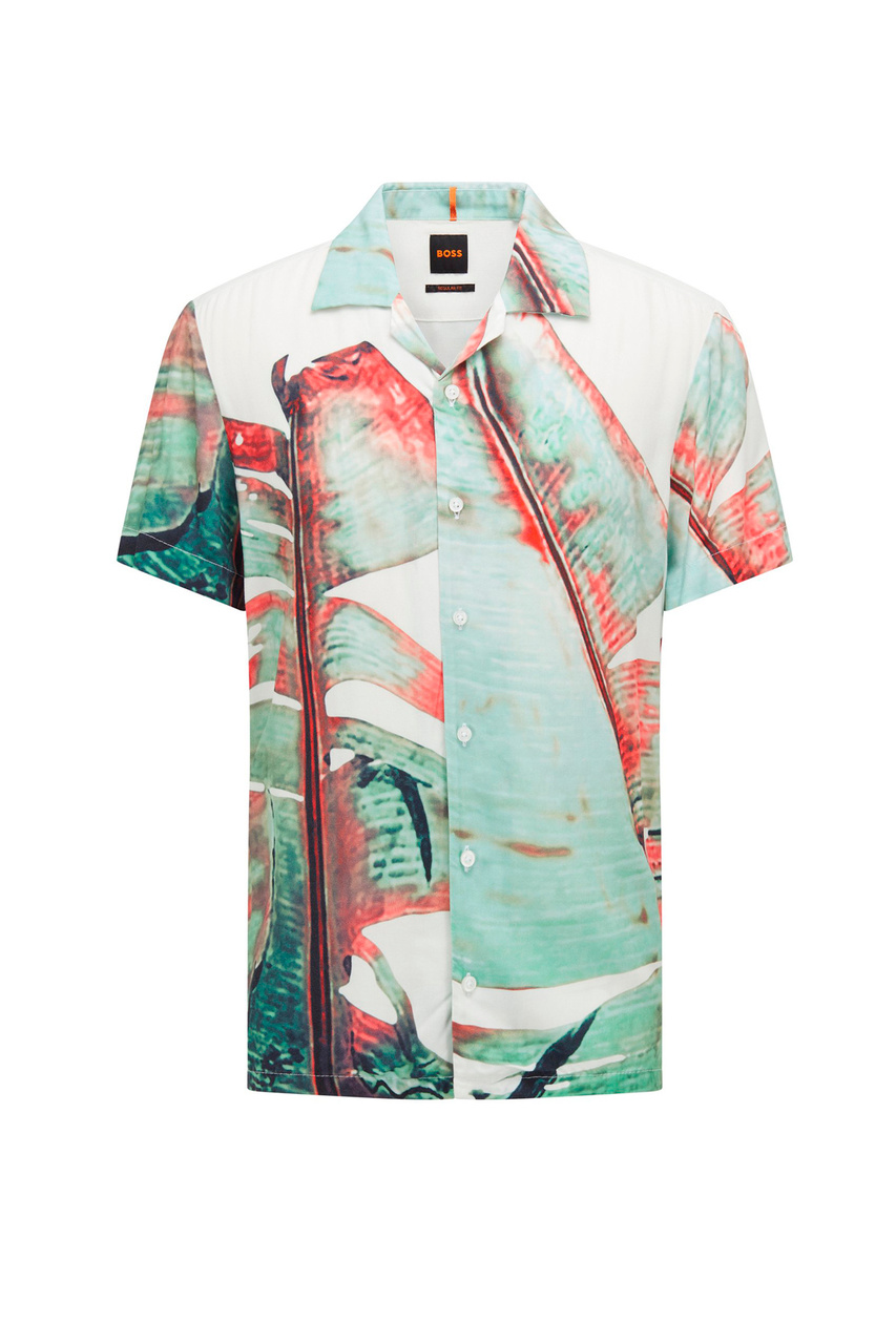 Рубашка прямого кроя с принтом|Основной цвет:Разноцветный|Артикул:50472292 | Фото 1