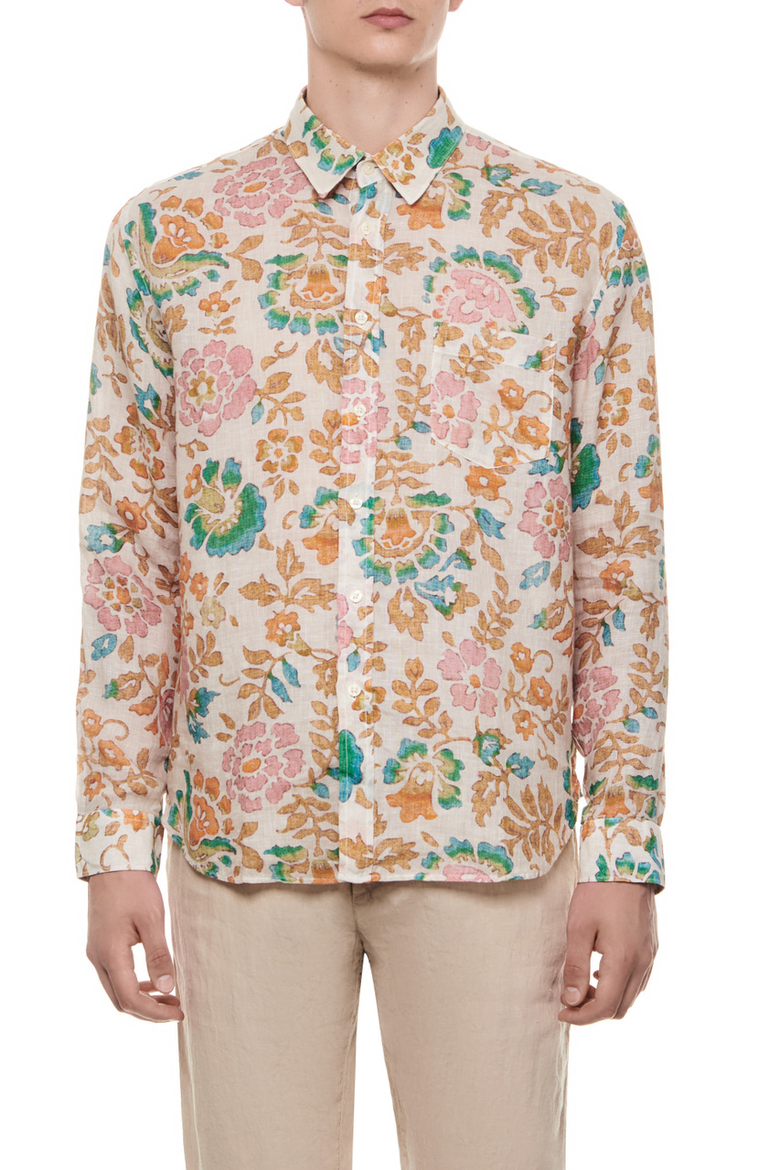 Рубашка из чистого льна с цветочным принтом|Основной цвет:Разноцветный|Артикул:31ALIM1425000G230 | Фото 1