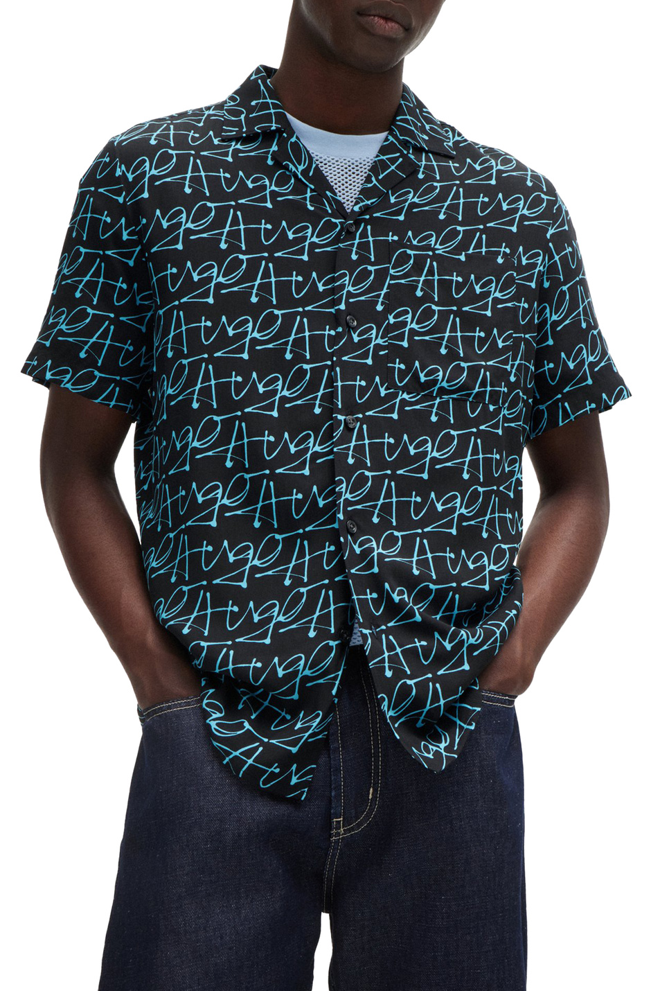 Мужской HUGO Рубашка с логотипированным принтом (цвет ), артикул 50515364 | Фото 3