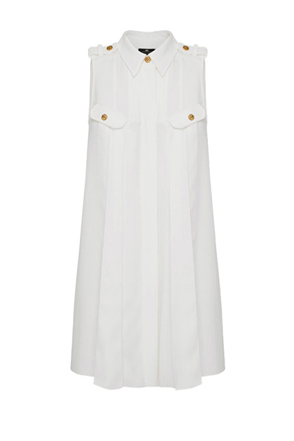 Платье-рубашка без рукавов с хлястиками на плечах|Основной цвет:Кремовый|Артикул:AB08321E2 | Фото 1
