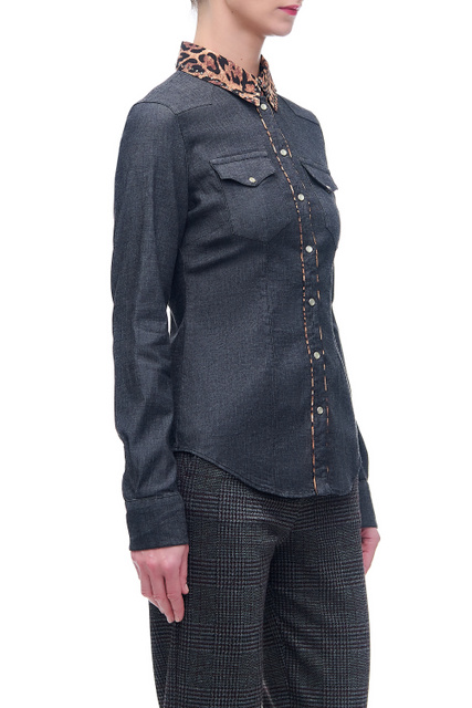 Рубашка с нагрудными карманами и контрастным воротником|Основной цвет:Серый|Артикул:UF1086D4556 | Фото 2