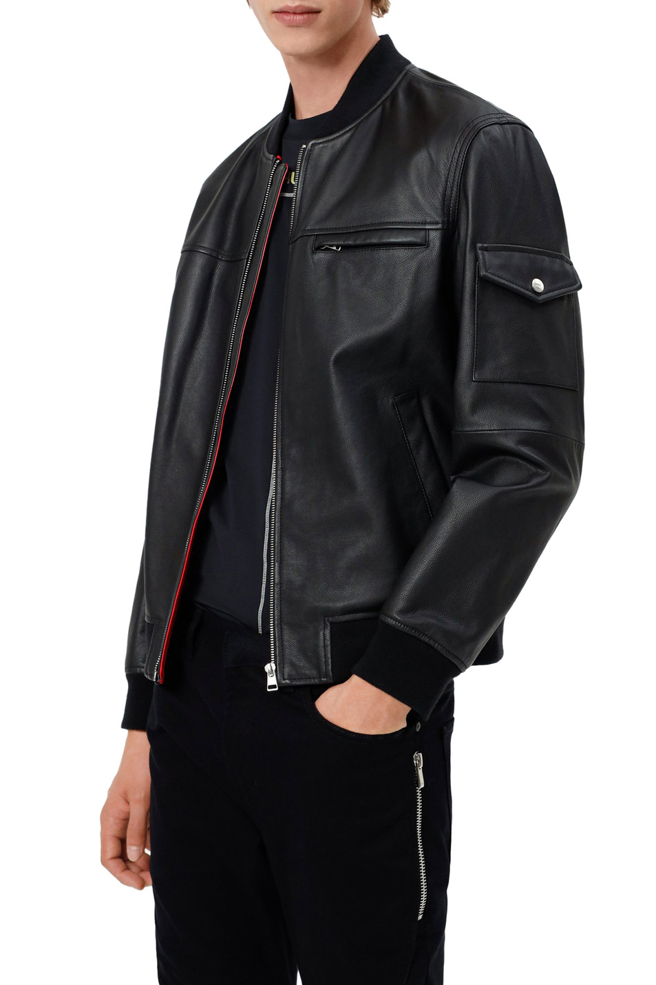 HUGO Кожаная куртка облегающего кроя с контрастной подкладкой (цвет ), артикул 50442023 | Фото 3