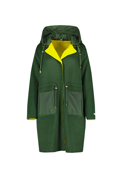 Пальто с капюшоном, кулиской и накладными карманами|Основной цвет:Зеленый|Артикул:150026-21512 | Фото 1