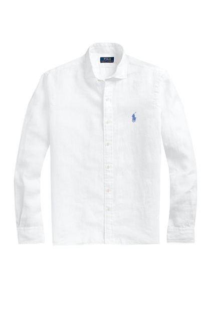 Рубашка из натурального льна с фирменной вышивкой на груди|Основной цвет:Белый|Артикул:710835509004 | Фото 1