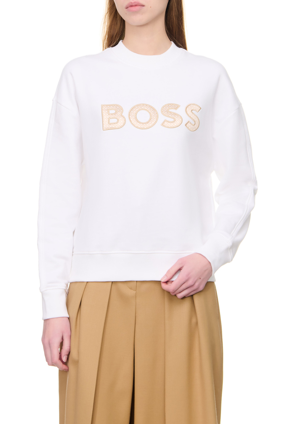 Женский BOSS Свитшот с контрастным логотипом (цвет белый), артикул 50489537 | Фото 4