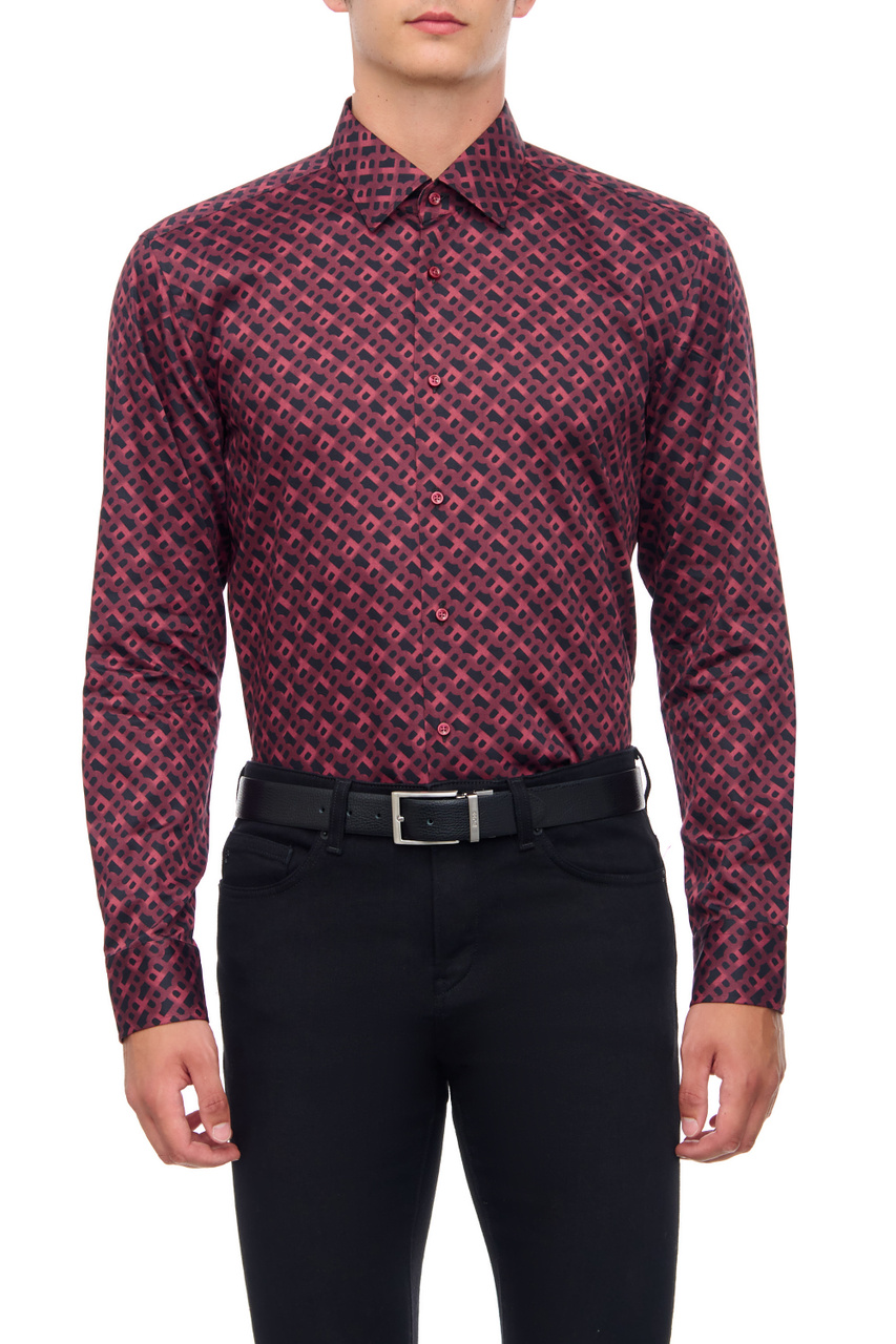 Рубашка из натурального хлопка с логотипированным принтом|Основной цвет:Бордовый|Артикул:50502888 | Фото 1