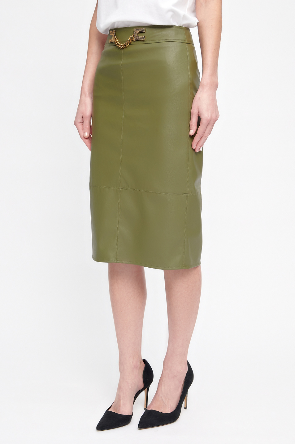 Женский Elisabetta Franchi Юбка-миди из экокожи (цвет ), артикул GO41906E3 | Фото 1
