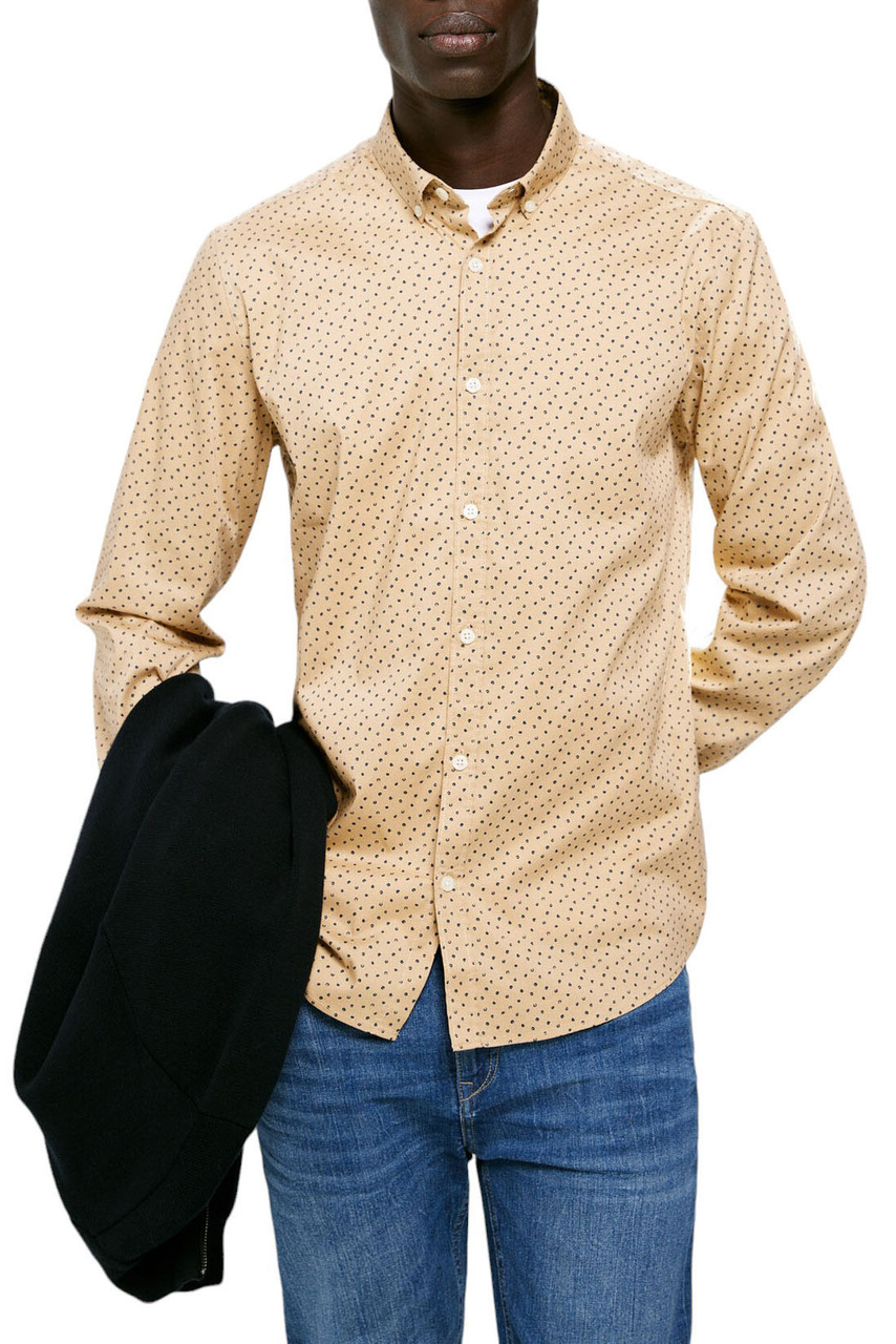 Рубашка с принтом|Основной цвет:Бежевый|Артикул:1516612 | Фото 1