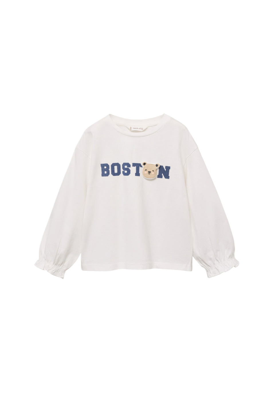 Девочкам Mango Kids Лонгслив BOSTON из смесового хлопка с надписью (цвет ), артикул 17014425 | Фото 1