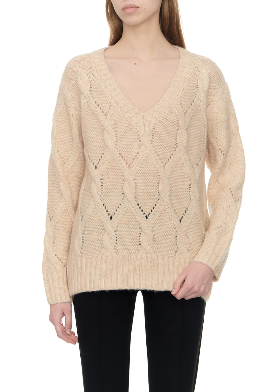 Пуловер вязаный из смесовой шерсти|Основной цвет:Бежевый|Артикул:807225 | Фото 1