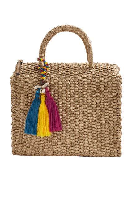 Плетеная сумка со съемной подвеской|Основной цвет:Бежевый|Артикул:205096 | Фото 1