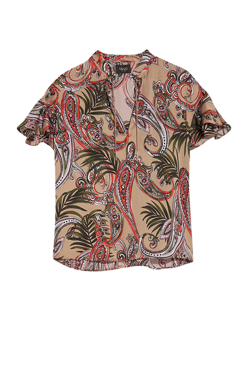 Атласная блузка с цепочкой|Основной цвет:Разноцветный|Артикул:CA2341T2481 | Фото 1