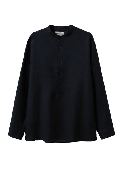 Рубашка BOLAR из хлопка и льна с воротником-стойкой|Основной цвет:Черный|Артикул:27005661 | Фото 1