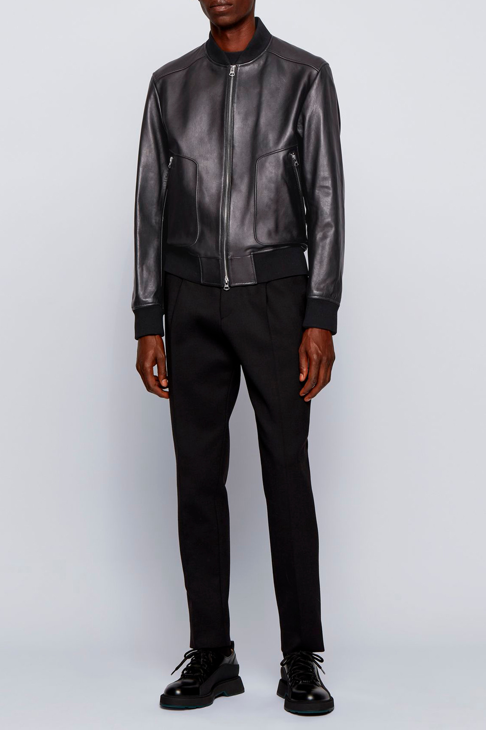 Мужской BOSS Куртка бомбер Nipet из натуральной кожи наппа с трикотажными деталями (цвет ), артикул 50448927 | Фото 2