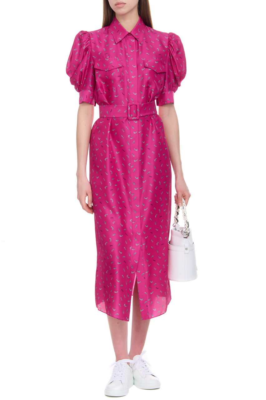 Платье из натурального шелка с принтом|Основной цвет:Фуксия|Артикул:ROWW50188ARW174 | Фото 1