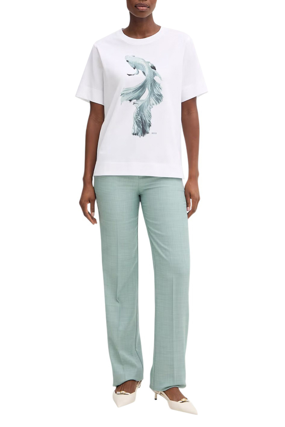 Женский BOSS Футболка из хлопка с принтом (цвет ), артикул 50560966 | Фото 3