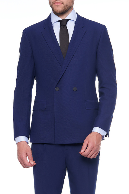Двубортный пиджак из смесовой ткани с добавлением шерсти|Основной цвет:Синий|Артикул:50455719 | Фото 1