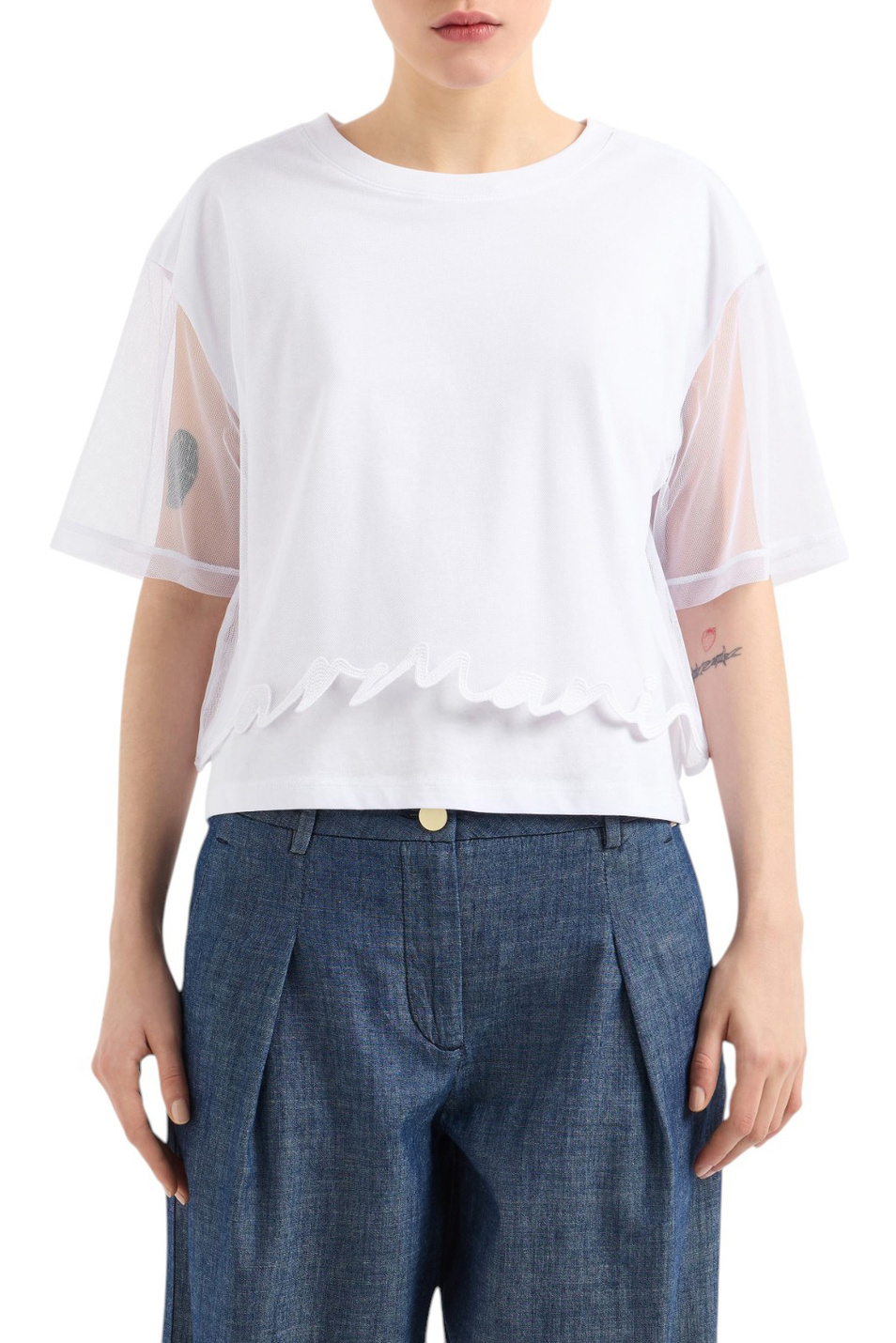 Женский Armani Exchange Футболка с полупрозрачными рукавами (цвет ), артикул XW000541-AF10359 | Фото 3