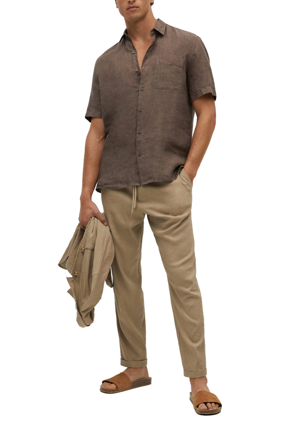 Мужской Mango Man Льняная рубашка ANTS с коротким рукавом (цвет ), артикул 87047630 | Фото 2