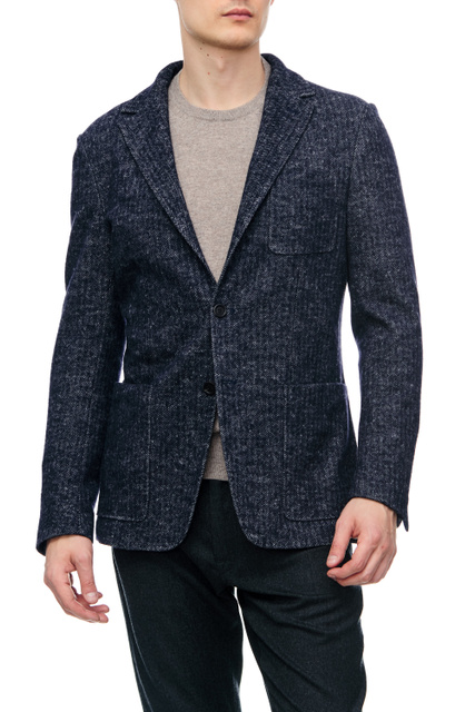 Пиджак из шерсти и хлопка с накладными карманами|Основной цвет:Синий|Артикул:J0147JJ02551 | Фото 1