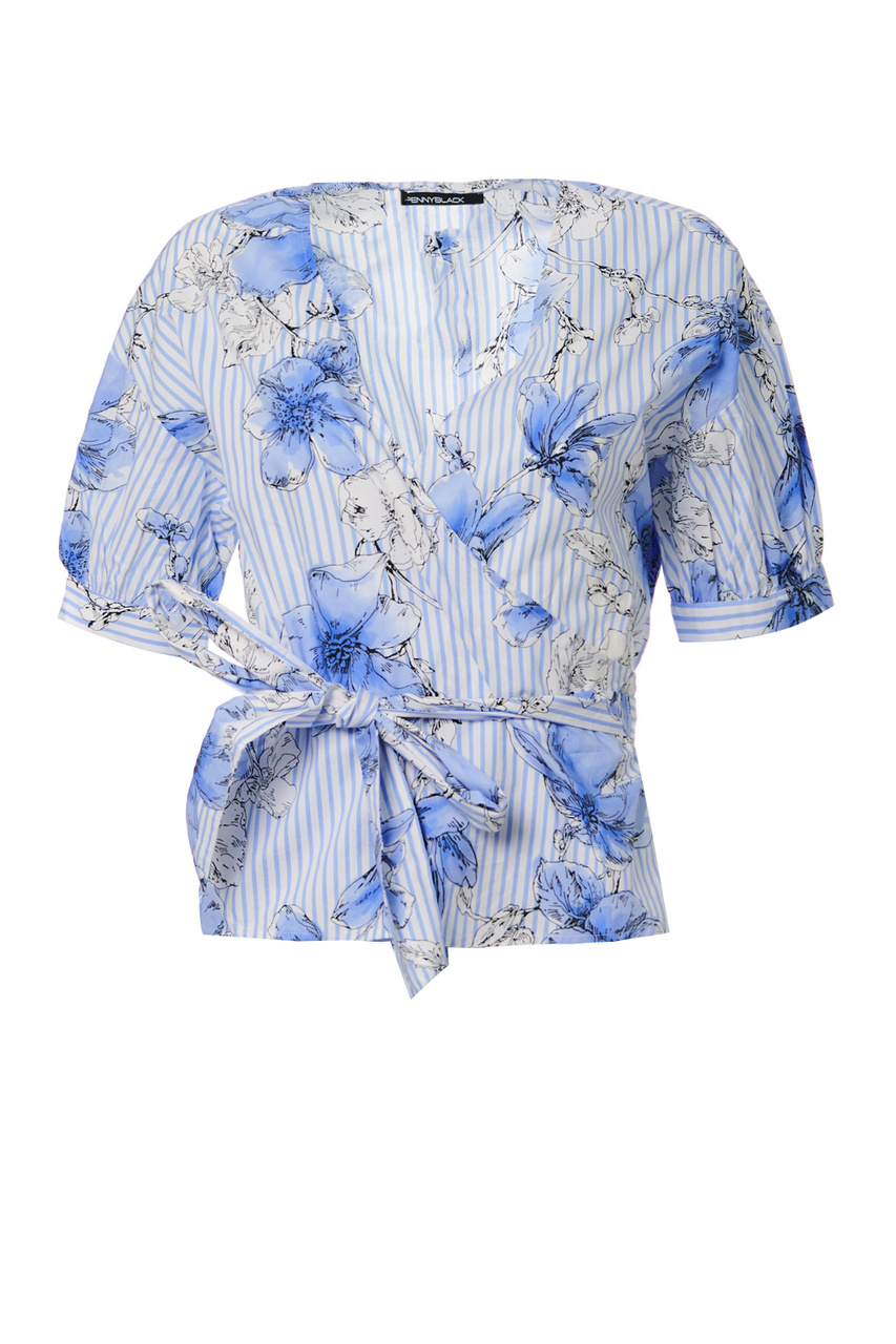 Блузка ANTIDOTO из поплина с принтом|Основной цвет:Голубой|Артикул:21110822 | Фото 1