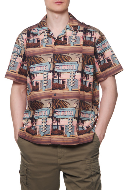 Рубашка из натурального хлопка с принтом|Основной цвет:Коричневый|Артикул:50467574 | Фото 1