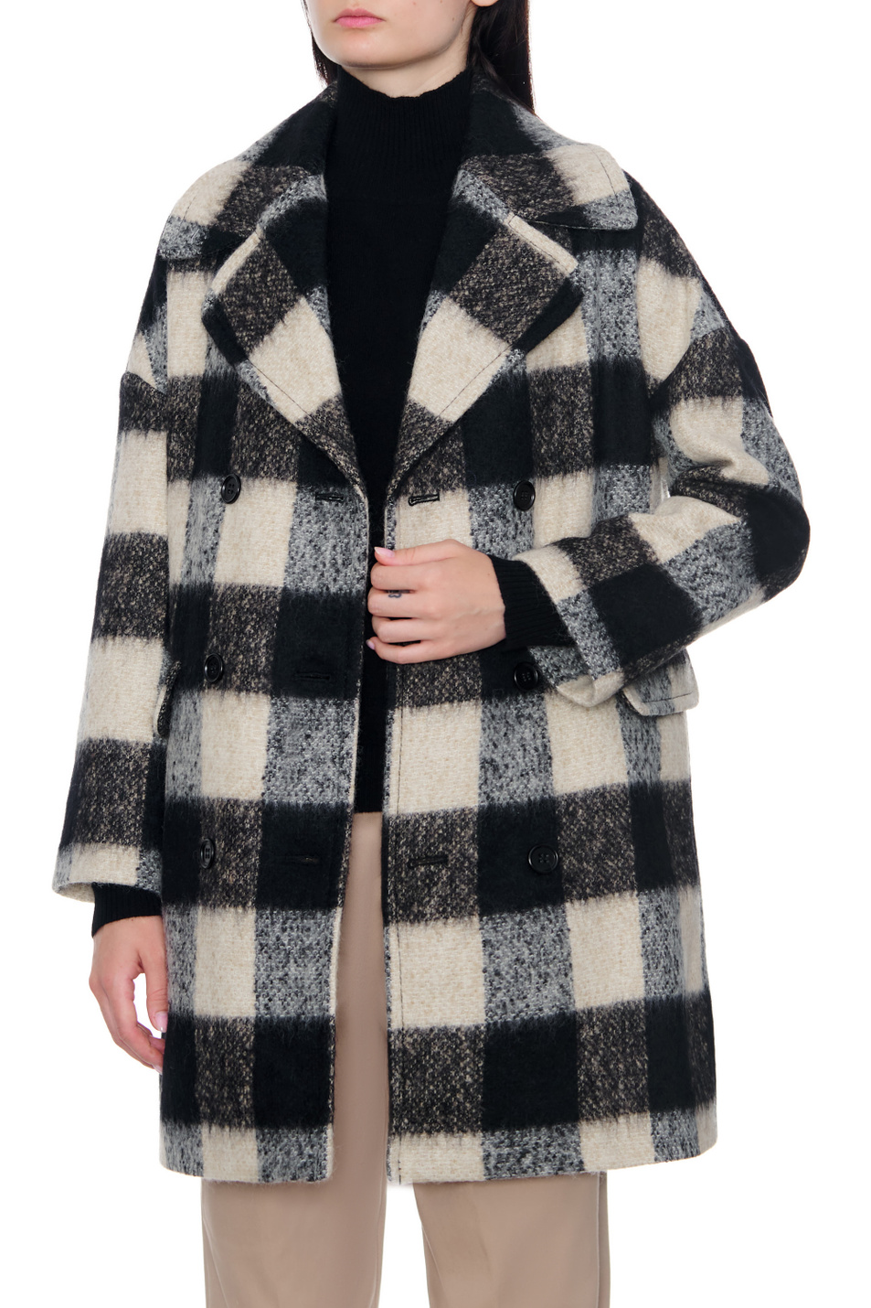 Женский Red Valentino Двубортное пальто оверсайз из смесовой шерсти в клетку (цвет ), артикул 1R3CAF056HR | Фото 5