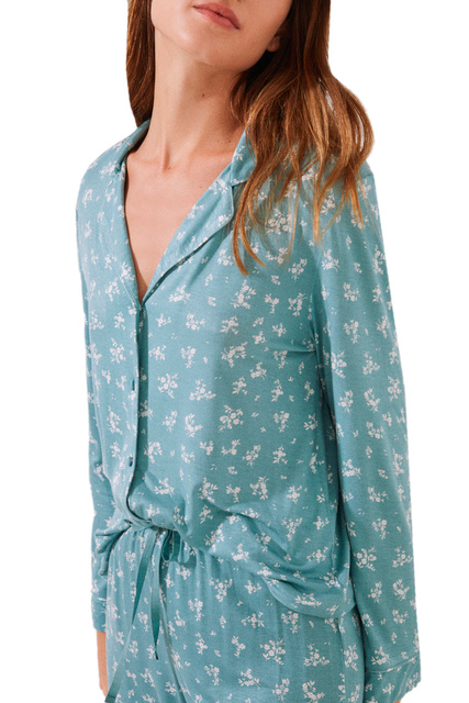 Длинная пижама с цветочным принтом|Основной цвет:Зеленый|Артикул:3594641 | Фото 2
