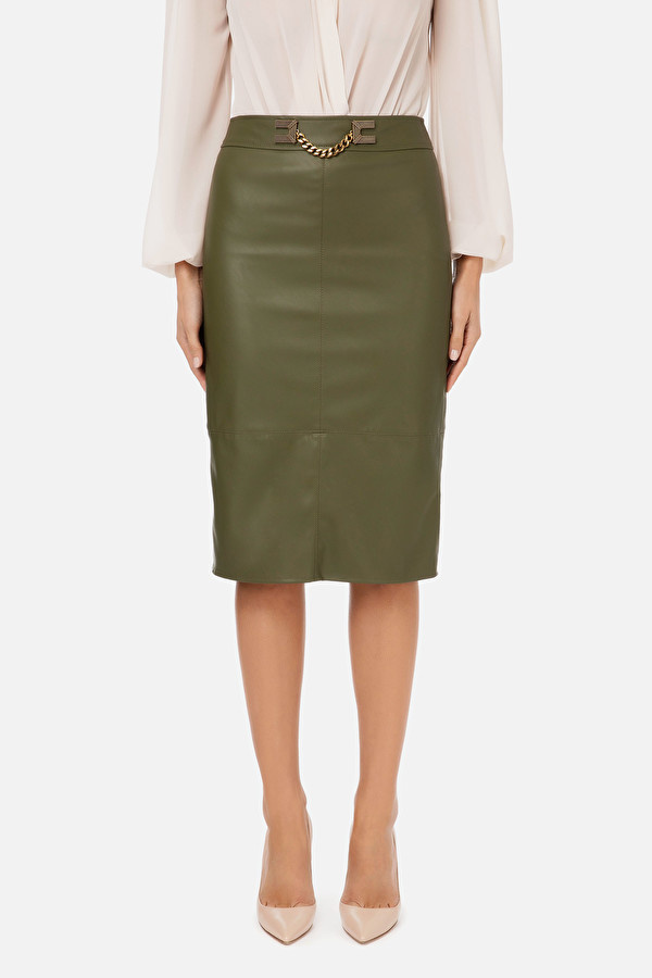 Женский Elisabetta Franchi Юбка-миди из экокожи (цвет ), артикул GO41906E3 | Фото 6