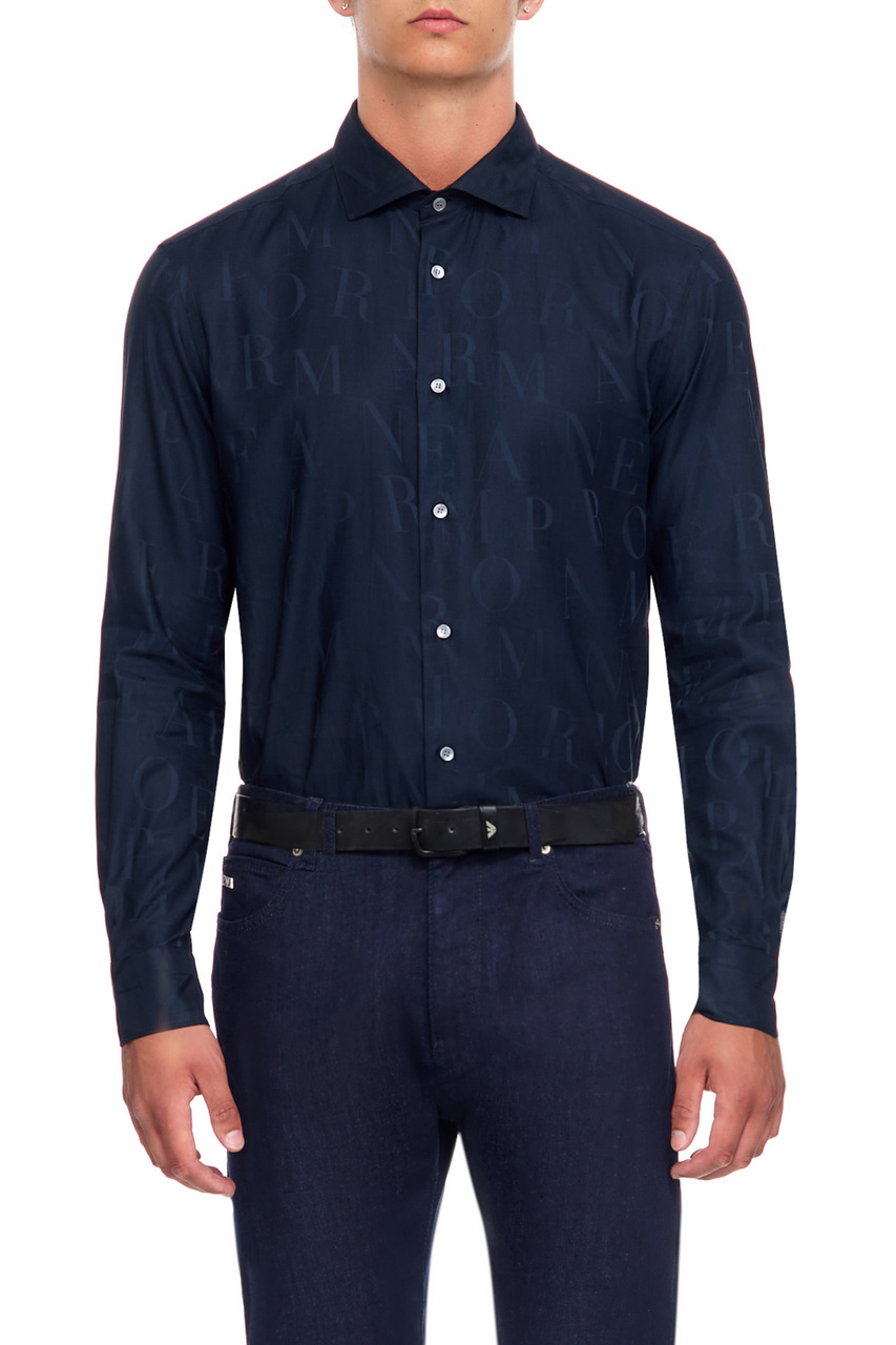 Рубашка из натурального хлопка с логотипированным принтом|Основной цвет:Синий|Артикул:6R1C86-1K0TZ | Фото 1