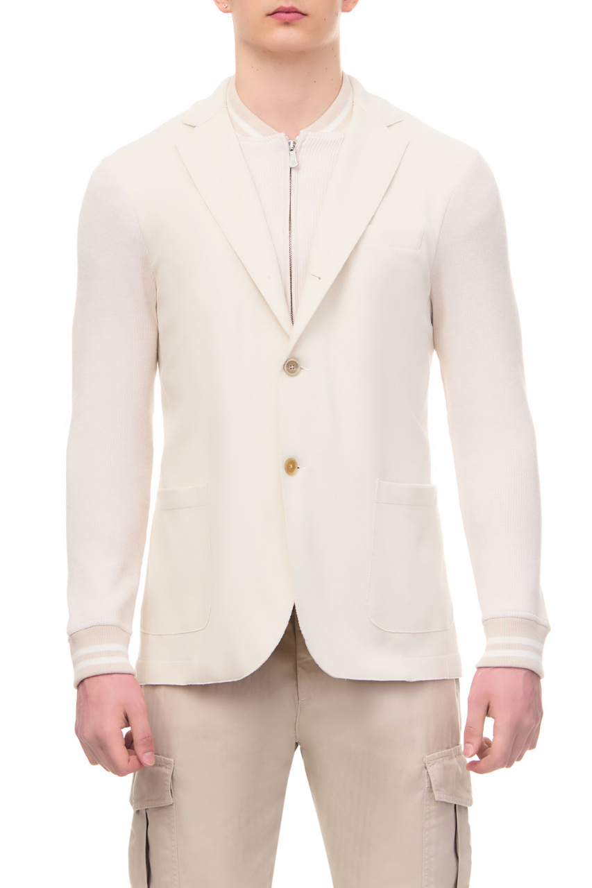 Пиджак из смесового хлопка|Основной цвет:Кремовый|Артикул:G75GIAG08-TES0G219 | Фото 1