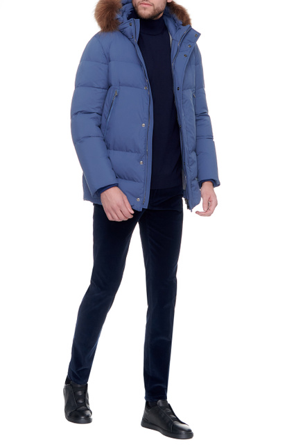 Стеганая куртка с меховой отделкой и пуховым наполнителем|Основной цвет:Голубой|Артикул:8825C9-1820204 | Фото 2