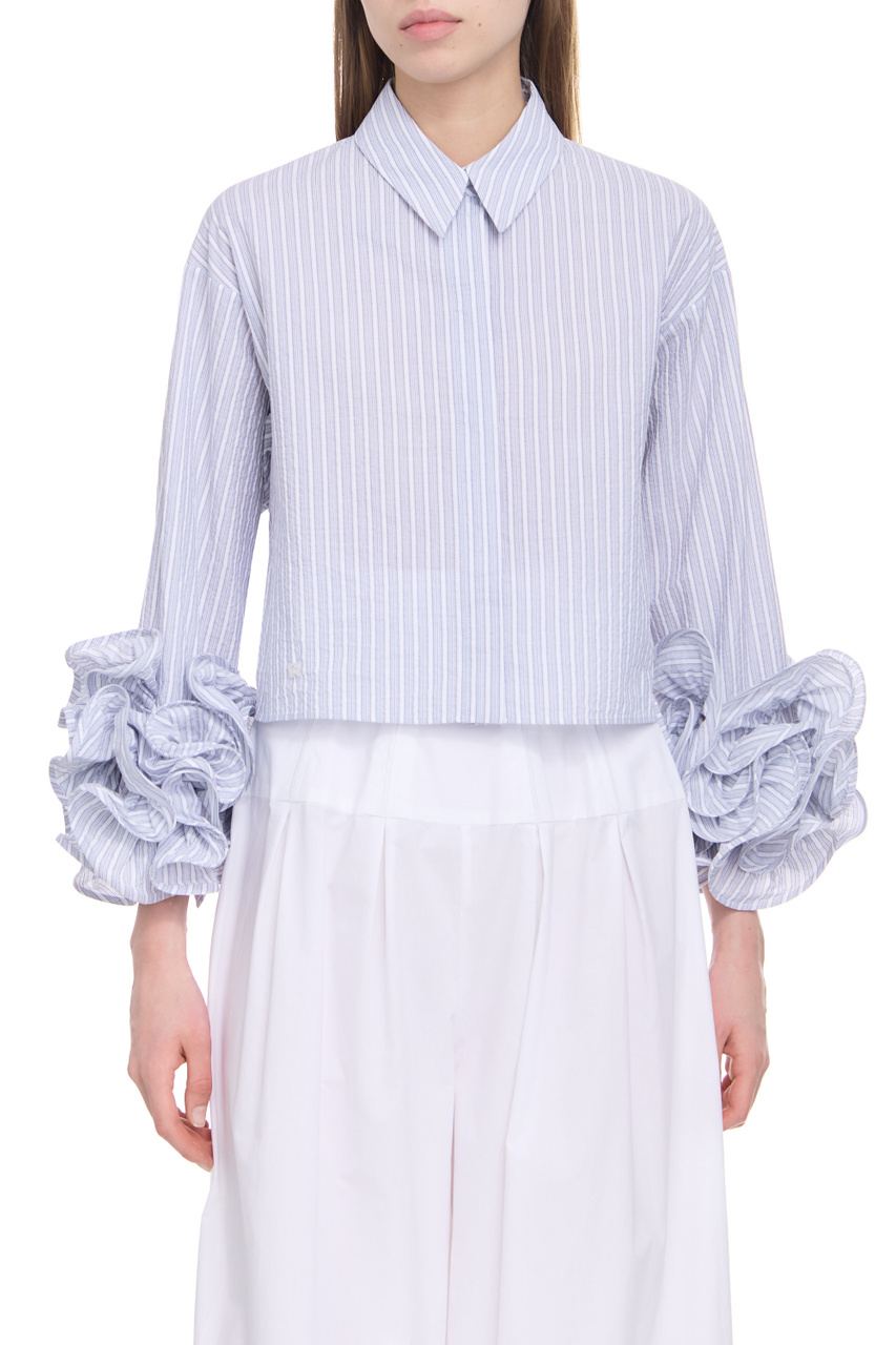 Рубашка из натурального хлопка с воланами|Основной цвет:Белый|Артикул:ROWW60075ARW166 | Фото 1