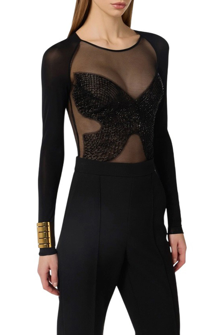 Женский Elisabetta Franchi Боди из тюля с кристаллами (цвет ), артикул BO01061E2 | Фото 3