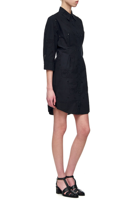 Платье-рубашка из поплина с ажурной вышивкой|Основной цвет:Черный|Артикул:1G17JEY7V1 | Фото 2