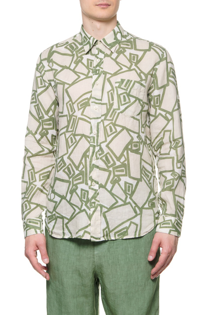 Льняная рубашка с принтом|Основной цвет:Зеленый|Артикул:V0M1425000G082100 | Фото 1