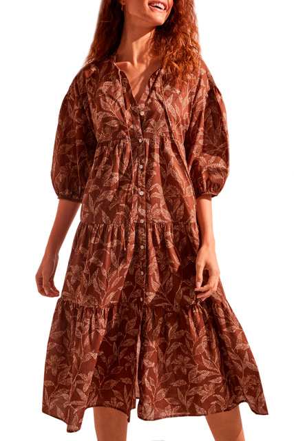 Расклешенное платье из натурального хлопка с принтом|Основной цвет:Коричневый|Артикул:5544252 | Фото 2