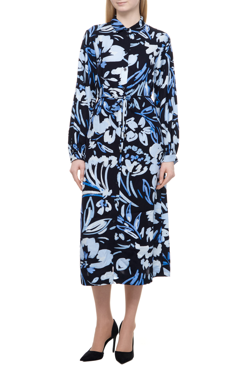 Платье-рубашка с принтом|Основной цвет:Синий|Артикул:380001-31500 | Фото 1