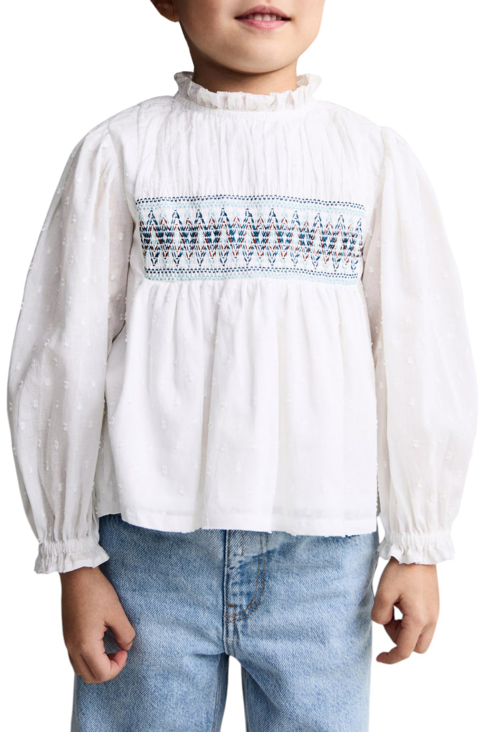 Блузка SMOCK из хлопка|Основной цвет:Белый Девочкам Mango Kids Блузка SMOCK из хлопка (цвет ), артикул 87060634 | Фото 4