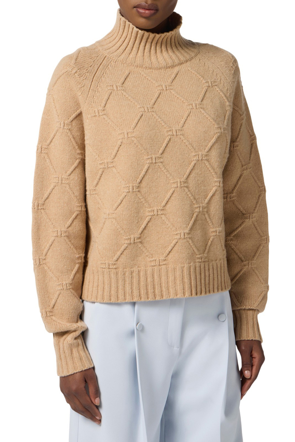 Свитер из шерсти и кашемира|Основной цвет:Бежевый Женский Elisabetta Franchi Свитер из шерсти и кашемира (цвет ), артикул MK55T57E2 | Фото 3