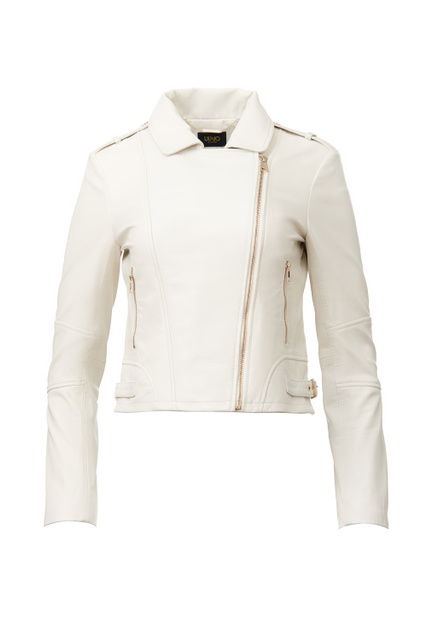 Кожаная куртка с карманами на молнии|Основной цвет:Кремовый|Артикул:CA2058P0336 | Фото 1