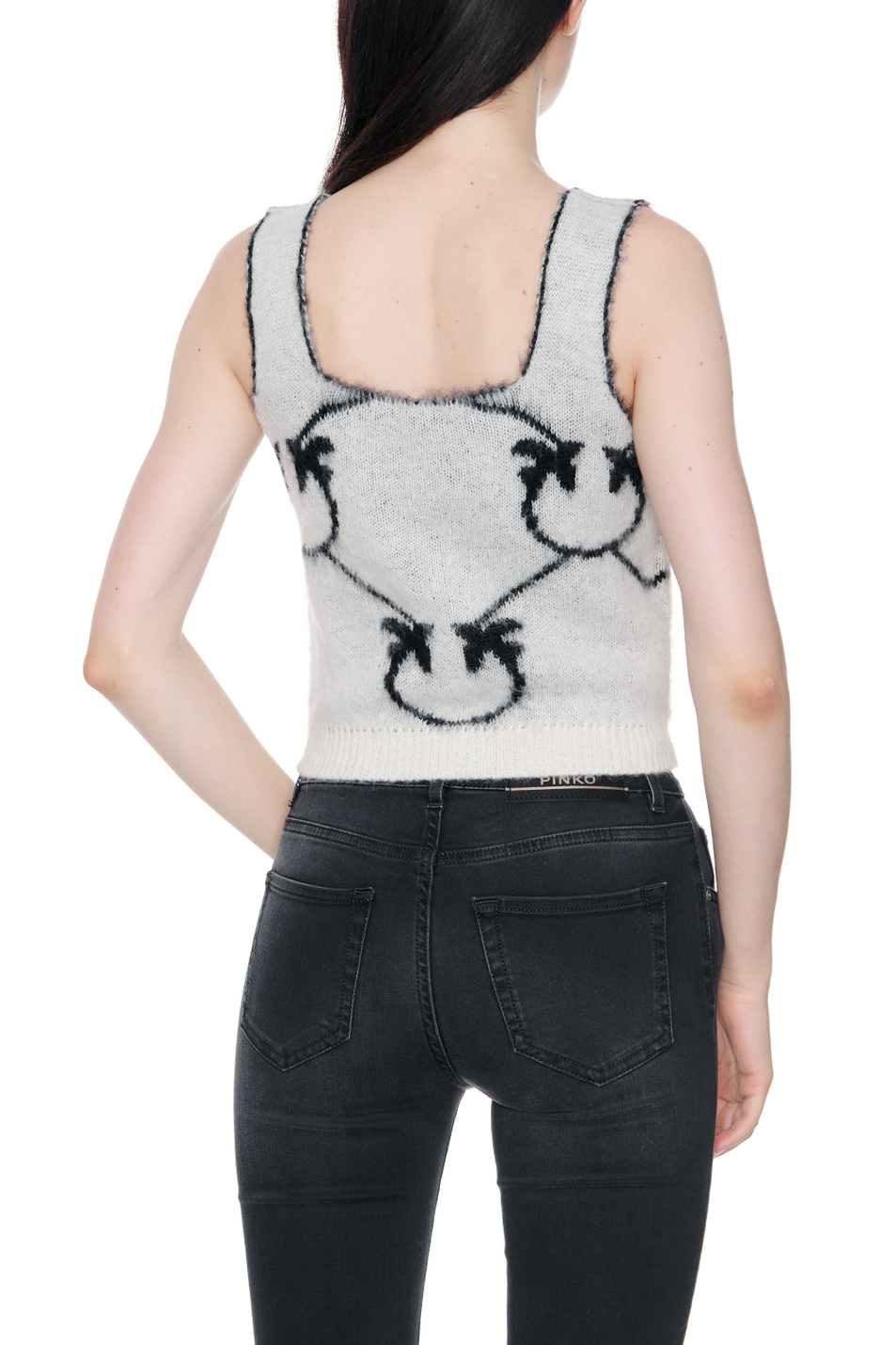 Женский Pinko Вязаный топ с крупным жаккардовым узором Love Birds Monogram (цвет ), артикул 1G17WVA007 | Фото 6
