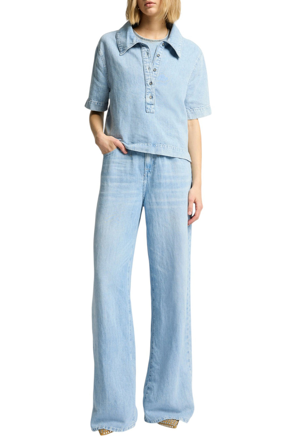 Женский 7 for all Mankind Джинсы из хлопка и льная с поясом (цвет ), артикул 7U021U03 | Фото 2